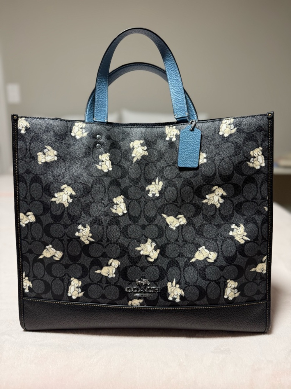 Coach Dempsey Tote Bag 40 In Signature Canvas With Cream Dog Print